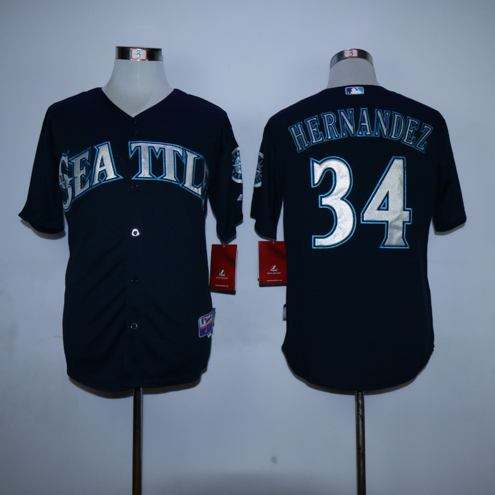 Men Seattle Mariners 34 Hernandez Black MLB Jerseys